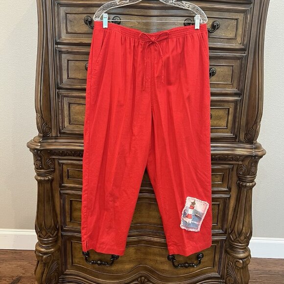 Stonebridge Vtg Linen Rayon Set Top Plus Size 1X Pants XL Red Nautical Travel - Picture 12 of 16